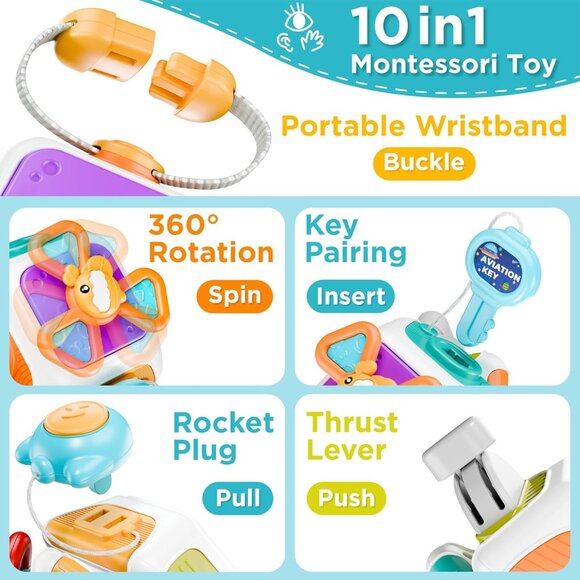 Vibrant 10-in-1 Baby Busy Board - Engaging Sensory Toy for Ages 6-36 Months - Picture 4 of 7